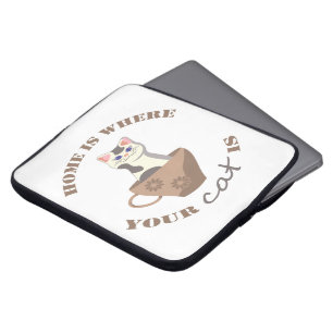 Funny text Home is where your cat is in cup Laptop Sleeve