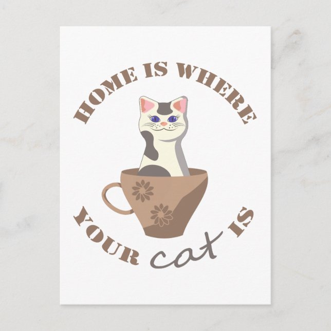 Funny text Home is where your cat is in cup Postcard (Front)