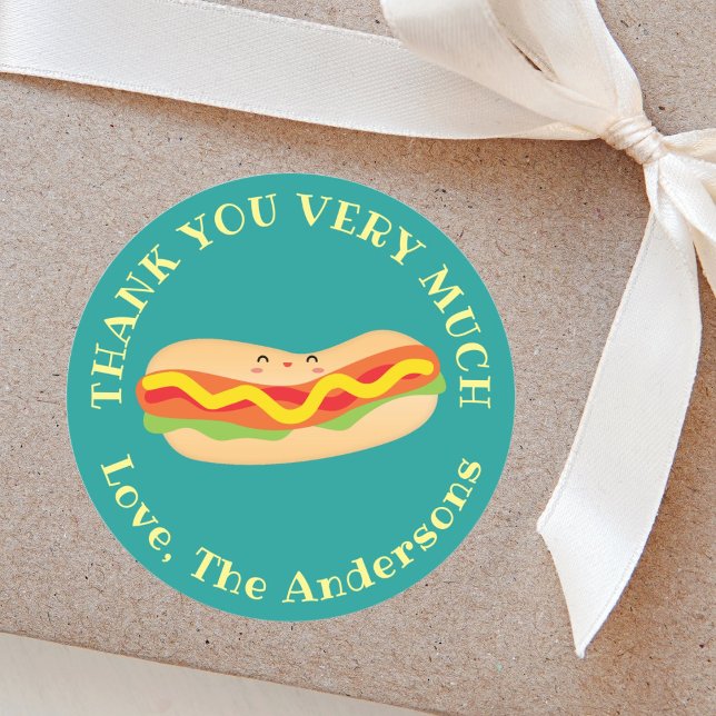 Funny Thank You Very Much Humourous Hot Dog Pun Classic Round Sticker (Creator Uploaded)