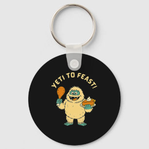Funny Thanksgiving Bigfoot Turkey And Pumpkin Pie Key Ring