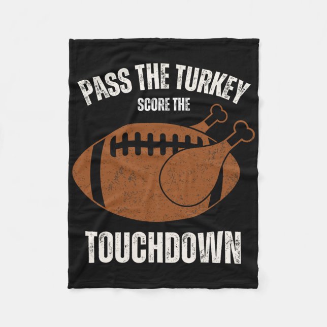 Funny Thanksgiving Boys Men Turkey Touchdowns Foot Fleece Blanket (Front)