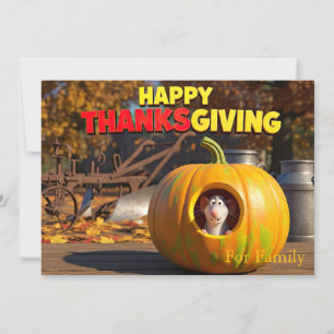 Funny Thanksgiving Card with Rat and Pumpkin