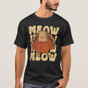 Funny Thanksgiving Cat Fake Cat Meow Thanksgiving T-Shirt