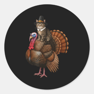 Funny Thanksgiving Cat On Turkey, Lgrim Hat Turkey Classic Round Sticker