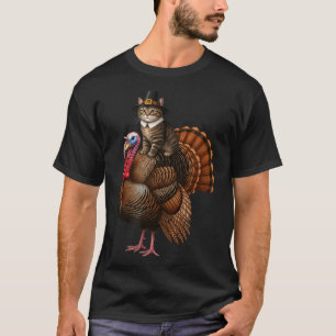 Funny Thanksgiving Cat On Turkey, Lgrim Hat Turkey T-Shirt