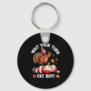 Funny Thanksgiving Christmas Turkey Vs Santa For M Key Ring