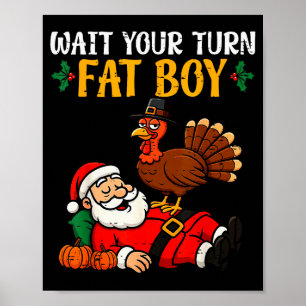 Funny Thanksgiving Christmas Turkey Vs Santa Men W Poster