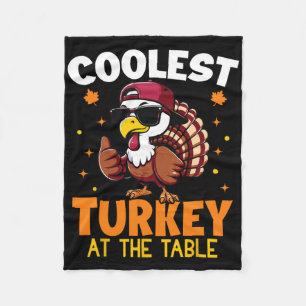 Funny Thanksgiving Coolest Turkey At Table Boys Ki Fleece Blanket