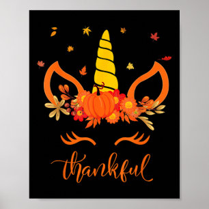 Funny Thanksgiving Cute Unicorn Turkey Face Girl A Poster