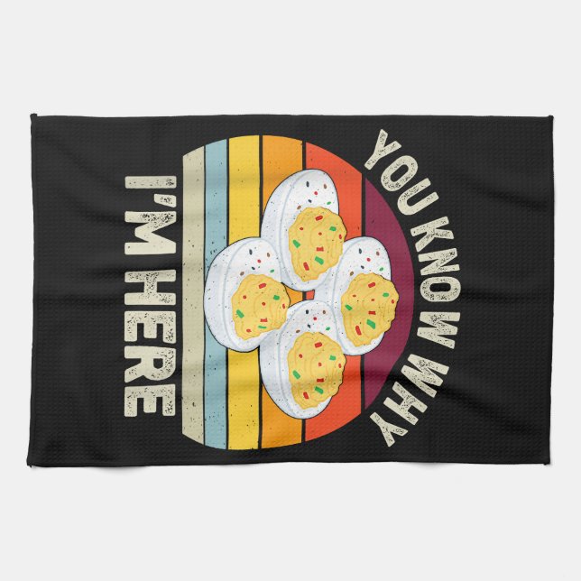 Funny Thanksgiving Deviled Eggs You Know Why I'm H Tea Towel (Horizontal)