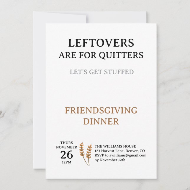 Funny Thanksgiving Dinner Invitation (Front)