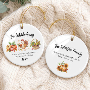 Funny Thanksgiving Family Group Ceramic Tree Decoration
