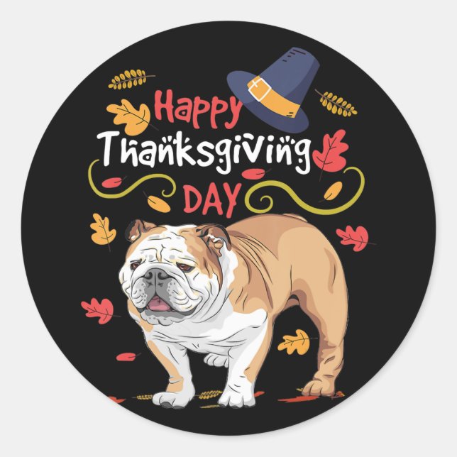 Funny Thanksgiving Gifts For English Bulldog Classic Round Sticker (Front)