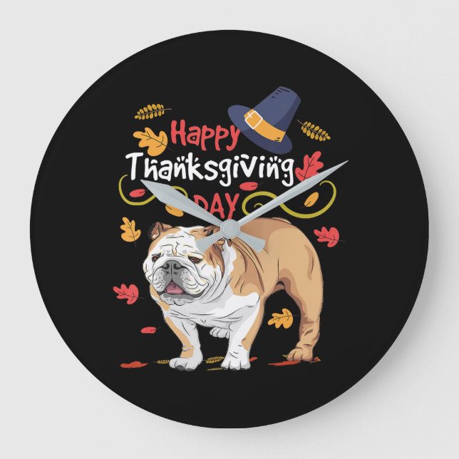 Funny Thanksgiving Gifts For English Bulldog Large Clock (Front)