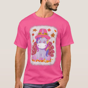 Funny Thanksgiving Girls Kids Cute Unicorn Turkey T-Shirt
