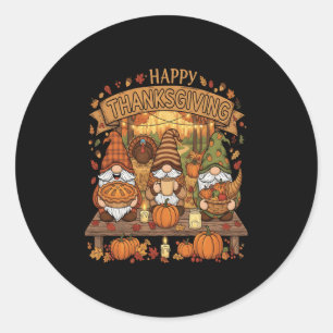 Funny Thanksgiving Gnome Squad With Festive Autumn Classic Round Sticker
