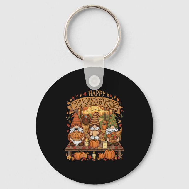 Funny Thanksgiving Gnome Squad With Festive Autumn Key Ring (Front)