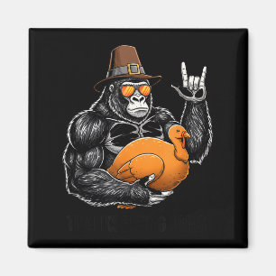 Funny Thanksgiving Gorilla Holding Turkey Lgrim Ha Magnet