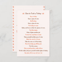 Funny Thanksgiving How To Roast Turkey Recipe Card