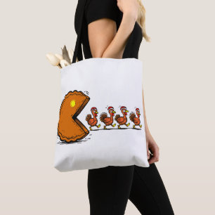 Funny Thanksgiving Pie Eating Turkey Retro Gaming Tote Bag