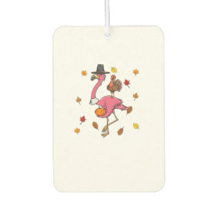 Funny Thanksgiving Pilgrim Flamingo With Turkey Cu Car Air Freshener
