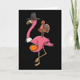 Funny Thanksgiving Pilgrim Flamingo With Turkey Cu Card