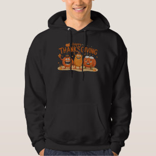 Funny Thanksgiving Pumpkins in Witch Hats Cartoon Hoodie