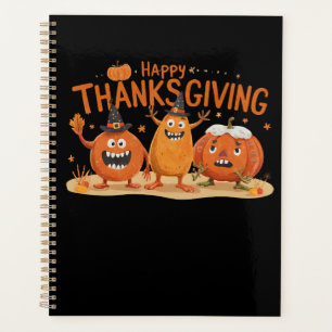 Funny Thanksgiving Pumpkins in Witch Hats Cartoon  Planner