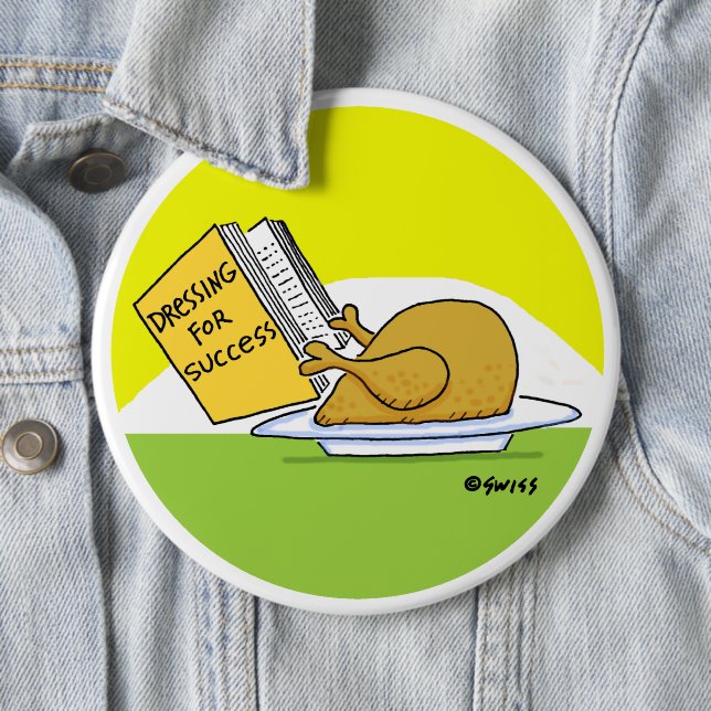 Funny Thanksgiving Roast Turkey Cartoon Button (In Situ)