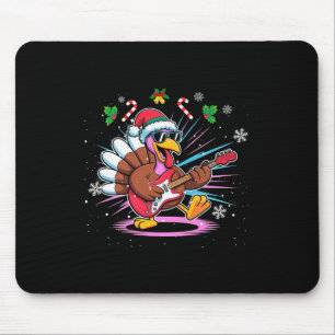 Funny Thanksgiving Santa Hat Turkey Rock Star Play Mouse Pad