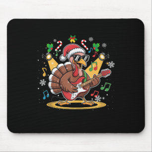 Funny Thanksgiving Santa Hat Turkey Rock Star Play Mouse Pad