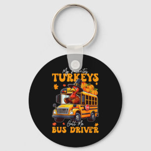Funny Thanksgiving Turkey Bus Driver School Gift Key Ring