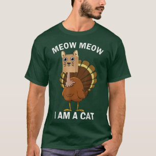 Funny Thanksgiving Turkey Cat Meow Costumes Turkey T-Shirt