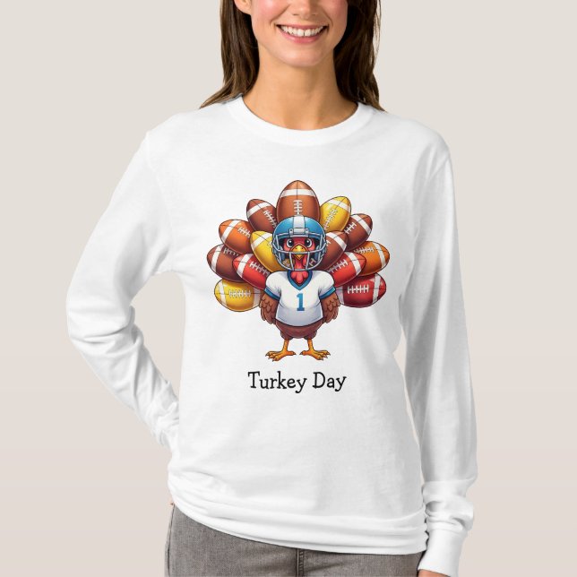 Funny Thanksgiving Turkey Day Football  T-Shirt (Front)