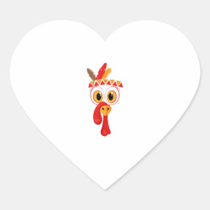 Funny Thanksgiving Turkey Face Indian Feather Head Heart Sticker