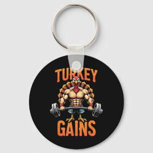 Funny Thanksgiving Turkey Gains Motivation Gym Wor Key Ring