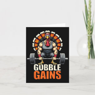 Funny Thanksgiving Turkey Gobble Gains Gym Workout Card