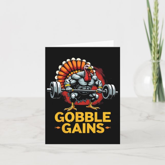 Funny Thanksgiving Turkey Gobble Gains Gym Workout Card (Front)