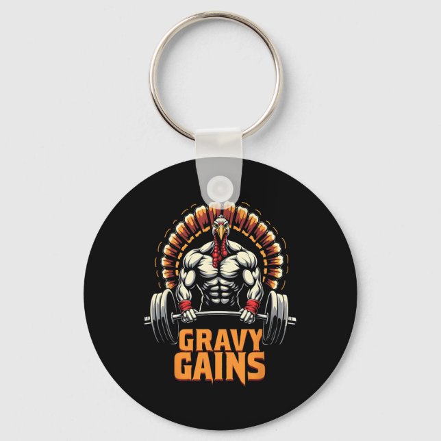 Funny Thanksgiving Turkey Gravy Gains Motivation G Key Ring (Front)