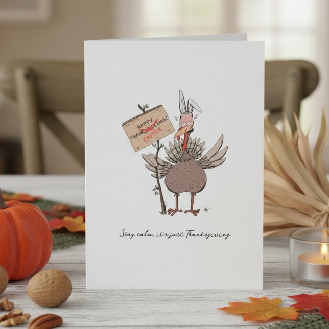 Funny Thanksgiving Turkey  Holiday Card (Funny Turkey Disguised as an Easter Bunny Hand Drawn Illustration. Humorous Thanksgiving Turkey Card)