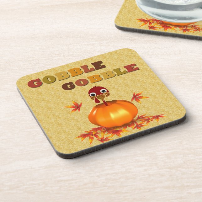 Funny Thanksgiving Turkey in Pumpkin Coaster (Left Side)