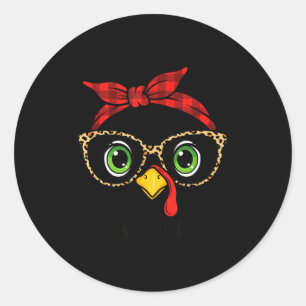 Funny Thanksgiving Turkey, Leopard Gles &amp; Buff Classic Round Sticker