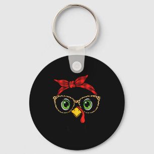 Funny Thanksgiving Turkey, Leopard Gles & Buff Key Ring