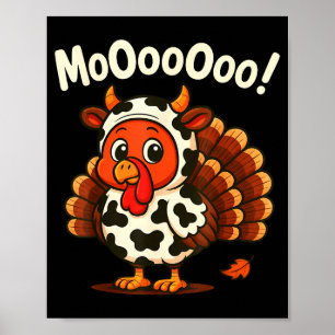 Funny Thanksgiving Turkey Moo Cow Disguise Men Wom Poster