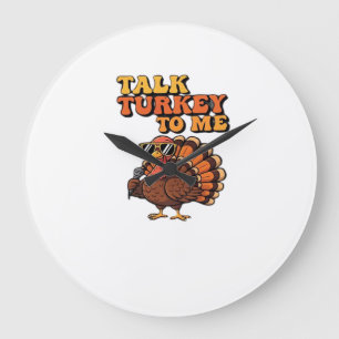 Funny Thanksgiving Turkey Retro 70s Talk Turkey T Large Clock