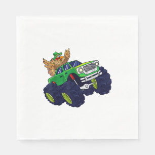 Funny Thanksgiving Turkey Riding Monster Truck Boy Napkin
