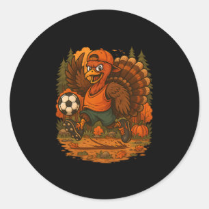 Funny Thanksgiving Turkey Soccer Player Fall Sport Classic Round Sticker