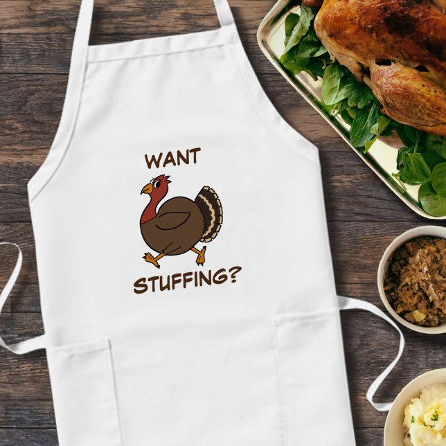 Funny Thanksgiving Turkey Stuffing Adult Apron (Want stuffing? A fun thanksgiving turkey trotting along this apron)
