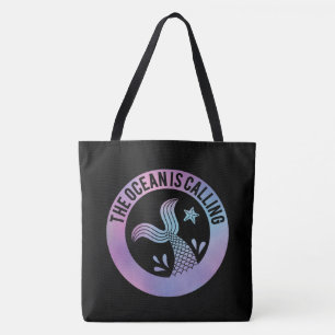 Funny The Ocean Is Calling Mermaid Galaxy Black Tote Bag