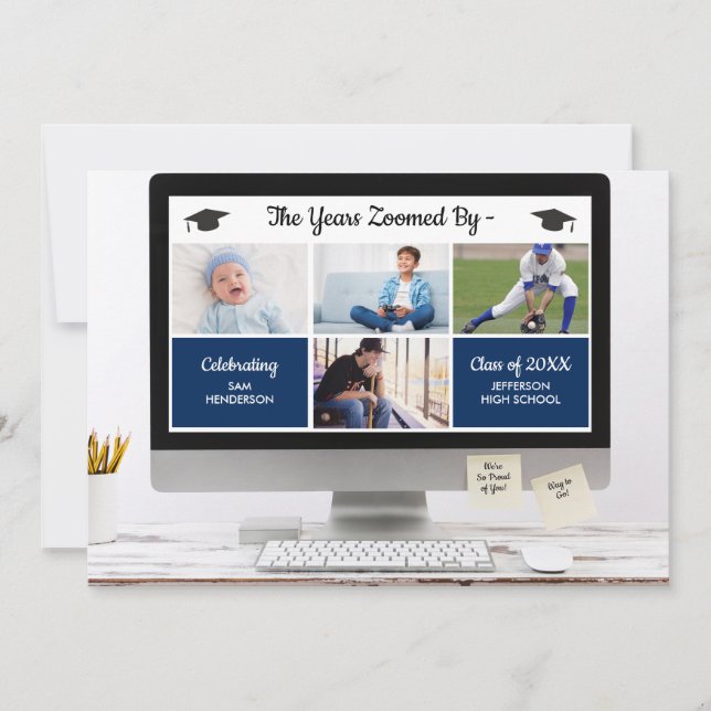 Funny The Years Zoomed By Graduation Photos Party Invitation (Front)